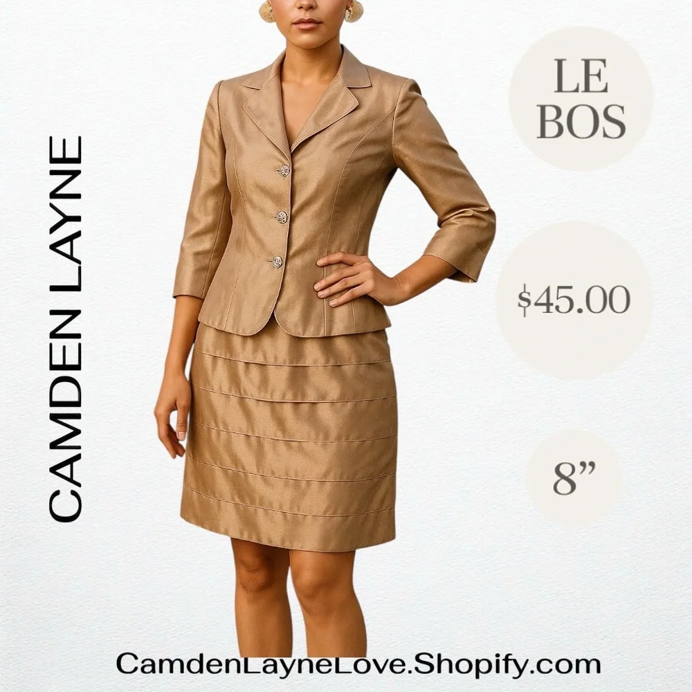Le Bos Tan Blazer with Notched Lapel and Fitted Waist - Picture 2 of 8